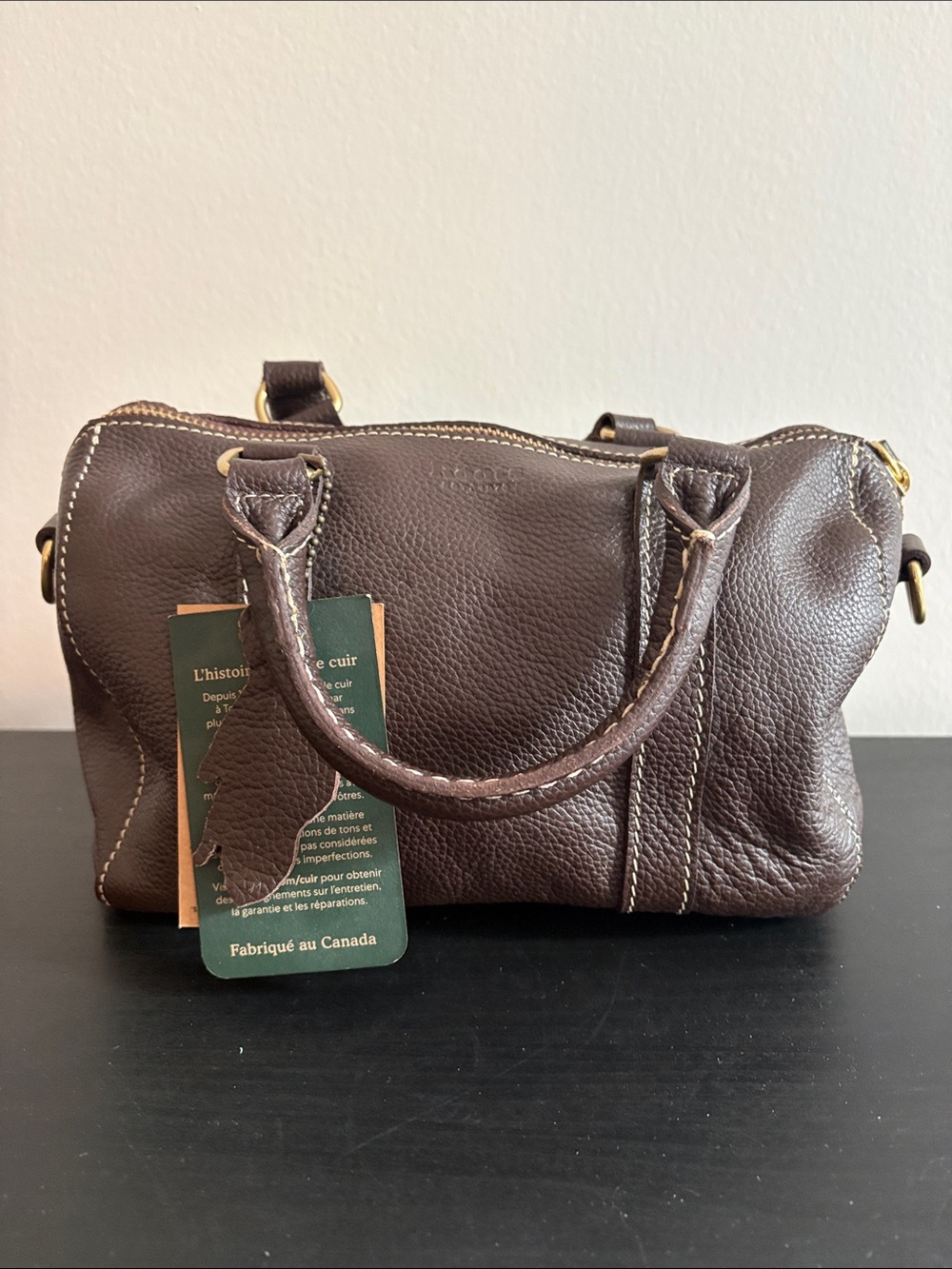Roots Chocolate Mini Banff Pebbled Leather Crossbody Bag NWT